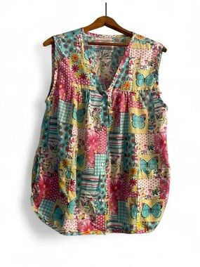 Cozee Corner Women's XL Vintage 90s Cottagecore Pink Teal House Vest Pear Snap